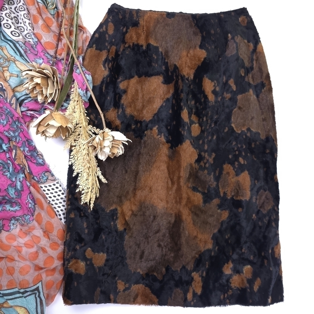 Doncaster Cotton Viscose Faux Fur Elegant Brown and Black Women's Skirt Sz 2